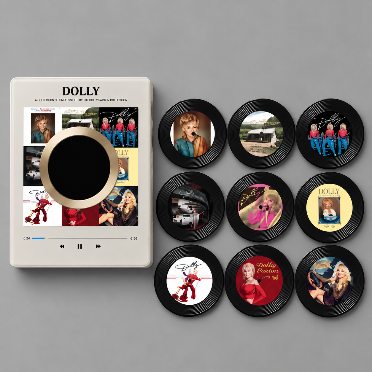 DollyVinyls Record Player + 9 Collectible Dolly Parton Discs